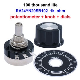 Taiss 2pcs RV24YN20S 1K Potentiometer Single Turn Carbon Film Rotary Taper Potentiometer Used for Inverter speed regulation. Motor speed control + 2pcs A03 knob + 2pcs dials (B102 1K ohm)