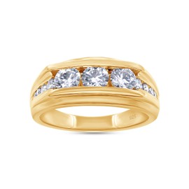 Round Cut White Cubic Zirconia Channel Set Men's Anniversary Wedding Band Ring In 14K White Gold Over Sterling Silver Jewelry Gift For Men-7