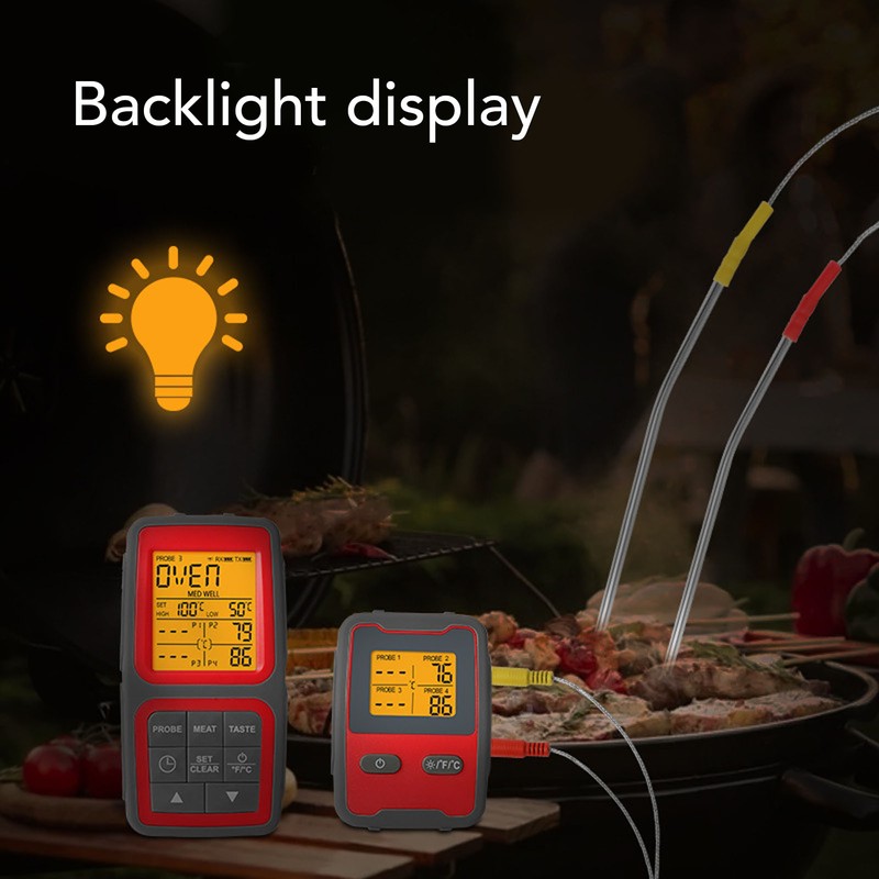 500ft Wireless Meat Temperature Meter High Accuracy LCD Backlit Temperature