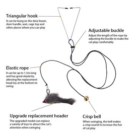 Hanging Interactive Cat Toy with 6 Piece Replaceable Toys Bouncing Mouse Catnip Feathers Fun for Kitten Self Play Adjustable Elastic Rope