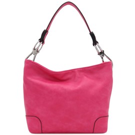 Hobo Shoulder Bag with Big Snap Hook Hardware (Fuchsia)