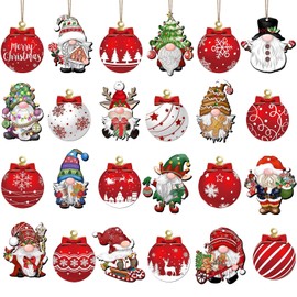 24 PCS Christmas Gnome Wooden Hanging Ornaments- Diverse Styles Including Santa, Snowman, Reindeer, Stocking, & More - Vibrant Colors, Easy Hanging, Perfect for Christmas Tree Decorations