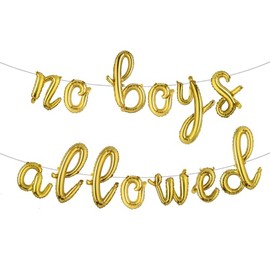 Pajama Mean Girls Ladies Night Decorations for Adults – No Boys Allowed Balloons banner – Slumber Sleepover Spa Party Supplies for Girls (L NO BOYS ALLOWED Gold)