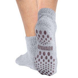 NOVAYARD 4 pares de calcetines antideslizantes peludos hospitalarios pantuflas de agarre de tripulación calcetines acogedores hombres mujeres, Negro + gris, Medium
