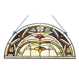 Benjara CH1P336GV24-GPN Marion Tiffany-Style Victorian Stained-Glass Window Panel 12.5" Height, Amber and Brown