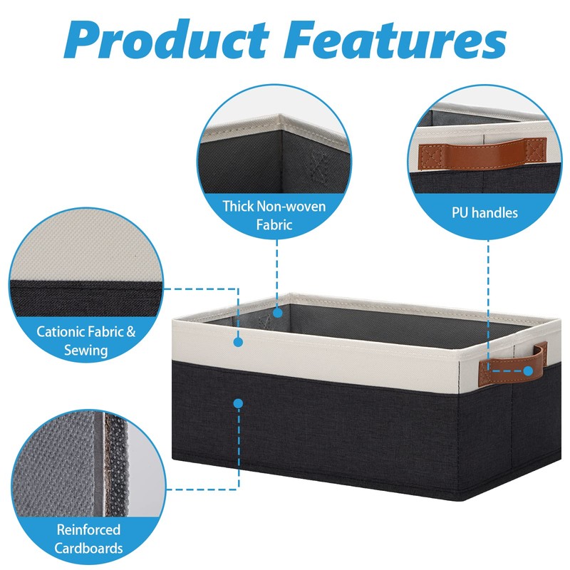 GhvyenntteS Storage Baskets for Organizing, Fabric Storage Bins with Leather