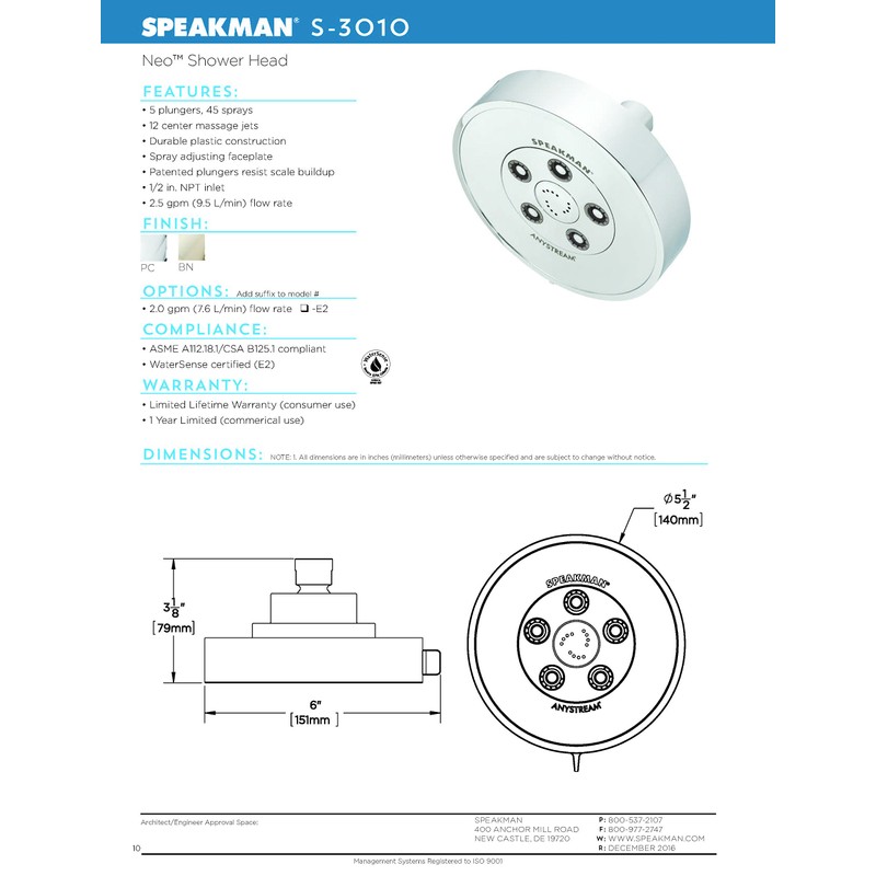 Speakman s-3010 Neo Anystream alta presión ajustable, Oil-Rubbed Bronze