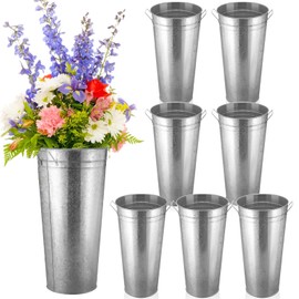 Tatuo 6 Pcs Flower Buckets 18.11'' Galvanized Flower Buckets for Cut Flowers Metal Flower Vase with Handles Tall Floral Buckets Container for Flower Bar Wedding Table Centerpieces