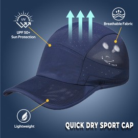 HeyCaps Mesh Sport Cap - Quick Dry Baseball Caps Mens Breathable Lightweight Adjustable Unstructured Running Golf Summer Sun Cap Navy