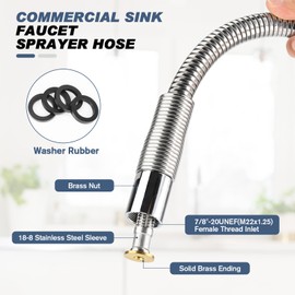 30" Commercial Sink Faucet Sprayer Hose,Stainless Steel Flexible Hose for Commercial Kitchen Sink Faucets,No Deformation Pre-rinse Sprayer H ose
