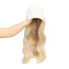 Baseball Cap with Attached Wavy Blonde Hair Extension, White Cap