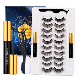 Twinsder 3D Magnetic Eyelashes Natural Look - 10 Pair Reusable Natural False Eyelashes Fluffy, Magnetic Lashes and Liner, Magnetic Eyelashes and Magnetic Eyeliner with Eyelash Applicator