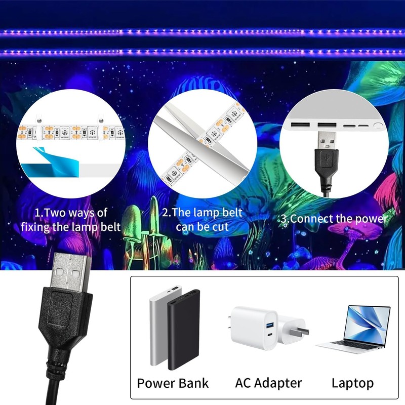 iNextStation USB UV Black LED Light Strip, 2M/6.6ft 5V SMD5050
