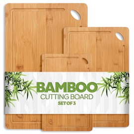 3Pc Bamboo Cutting Board Set, Thermal Treated Carbonized Durable Wood Cutting Boards for Kitchen. Deep Juice Grooves, Perfect Charcuterie, Chopping for Cheese, Meat, Vegetables and More! Kitchen Gifts