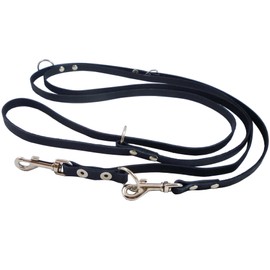 Black 6 Way European Multifunctional Leather Dog Leash, Adjustable Schutzhund Lead 49"-94" Long, 3/8" Wide (10 mm) for Small Dogs