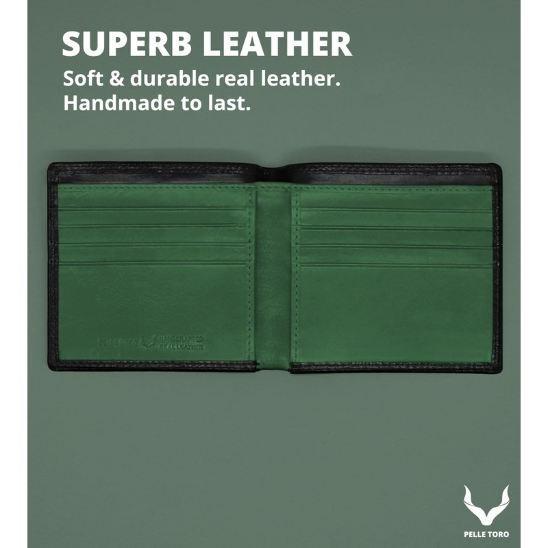 PELLE TORO Minimalist Slim Mens Wallet, Handmade Real Leather Card