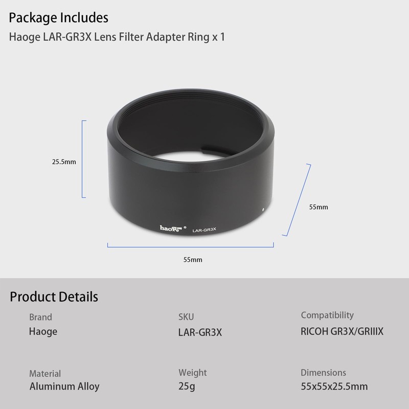 Haoge LAR-GR3X Lens Filter Adapter Ring for RICOH GR3X/GRIIIX Digital