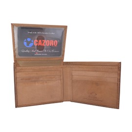 CAZORO Wallet for Men Hunter Leather RFID Blocking Bifold Stylish Passcase Wallet With ID Window