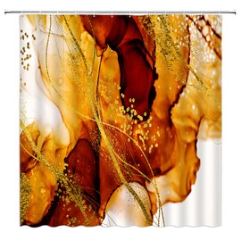 TENVSIN Orange Shower Curtain Modern Abstract Marble Texture Art Fashion Geometric Pattern Watercolor Ink Art Fabric Bathroom Decor Set with Hooks（70" Wx70 H）