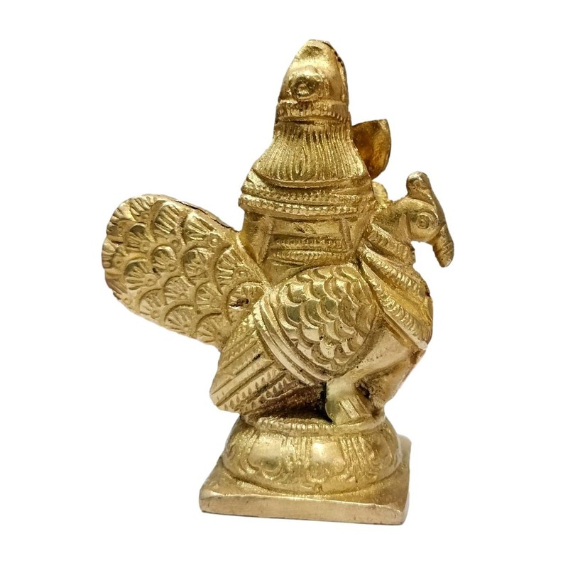 athizay Small Brass Kartik Lord Statue with Peacock Virgin Brass