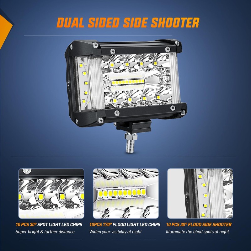 Nilight Side Shooter Light Bar 4.3 Inch Triple Row Spot