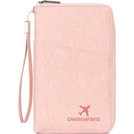 Porta Pasaporte de Piel PU con Bloqueo RFID, Porta Pasaporte y Visa Impermeable de Gran Capacidad, Funda Pasaporte con Porta Bolígrafo y Correa para Familiar, Mujer y Hombre (Rosa)