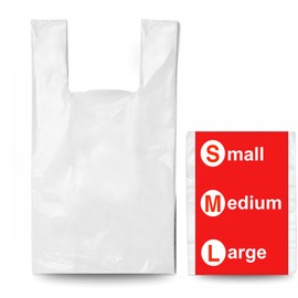 100 White Plastic Carrier Bags – Vest-Style with Handles for Groceries, Boutique Markets & Takeaways 11 x 17 x 21 Inch (Medium)