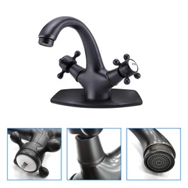 Aolemi Bathroom Sink Faucet Oil Rubbed Bronze Single Hole Double Handle Cross Knobs Vanity Sink Basin Mixer Tap and Pop Up Drain with Overflow