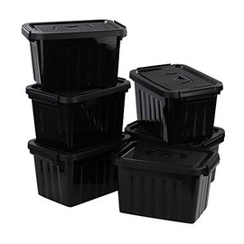 Qqbine 6 Quart Black First Aid Storage Latch Caddy Box Bin with Handles and Lids, 6 Packs