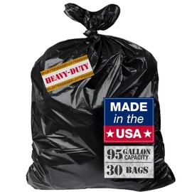 95–96 Gallon Heavy Duty Trash Bags – 30 Count Large Black Garbage Bags for Outdoor Bins, Contractor, Lawn, and Commercial Use – 2.5 Mil Thick Can Liners, 61" x 68"