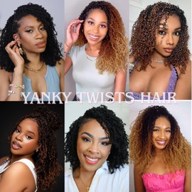 Yanky Twist Crochet Hair 12 Inch 9 Packs Small Passion Twist Crochet Hair Pre-Looped Senegalese Twist Braids Natural Black Mini Spring Twist Crochet Ombre Brown Synthetic Crochet Hair Extensions