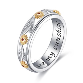 VENACOLY Sunflower Rings for Women 925 Sterling Sliver Fidget Spinner Ring Sun Flower Anxiety Rings Sunflower Jewellery for Women (8)