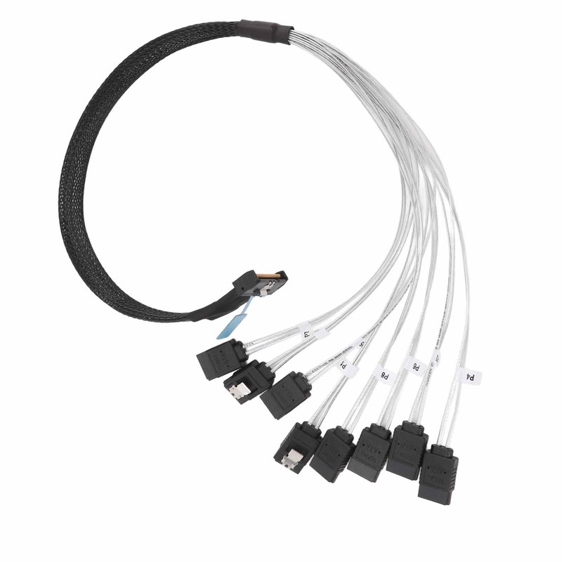 MCIO 8i to 8xSATA3.0 Cable 19.7 Inch Silver Plated OFC
