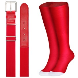 XZQTIVE Baseball Socks and Belt Combo Set Adjustable Softball Socks and Belt for Youth Adult,Red