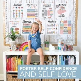 Hadley Designs 9 Boho Mental Health Posters For Classroom Elementary - School Counselor Office Decor, Mental Health Therapy Decor For Office, Calm Corner, School Counseling Office Decor