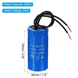 PATIKIL CD60 Run Capacitor 200uF 250VAC 2 Wire 50/60Hz Motor Start Capacitor for Air Compressor Motor Start
