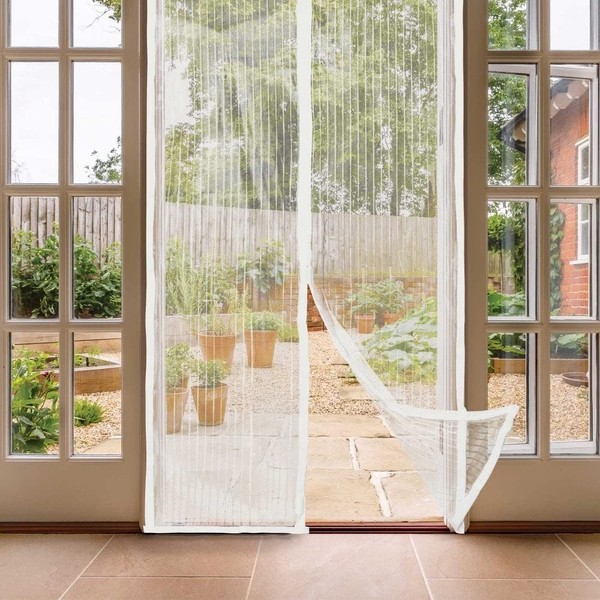 CUQOO Magnetic Door Fly Insect Screen Curtain, 100cm x 210cm Adjustable Magnetic Flyscreen Net with Magnetic Block Closure, Easy Installation for All Doors, Bug-Free Net Flies/Mosquito (White)