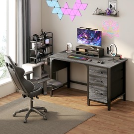 Lufeiya Computer Desk with File Drawers Cabinet, 47 Inch Home Office Desks with Filing Cabinet for Small Space, Gaming Study Writing Table PC Desks, Gray