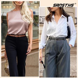 SANSTHS 4 Pack Women Thin Belts for Jeans Dresses Coats Skinny Women Belt with Gold Alloy Buckle, Black+Coffee+White+Leopard XL