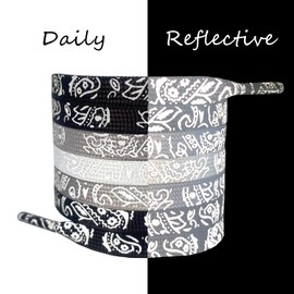 Meow Love Reflective Gradient Shoelace,Printed Colorful Cashew Flower,Wide Flat Sneaker Shoelaces. (Black, 63 Inch（160CM）)