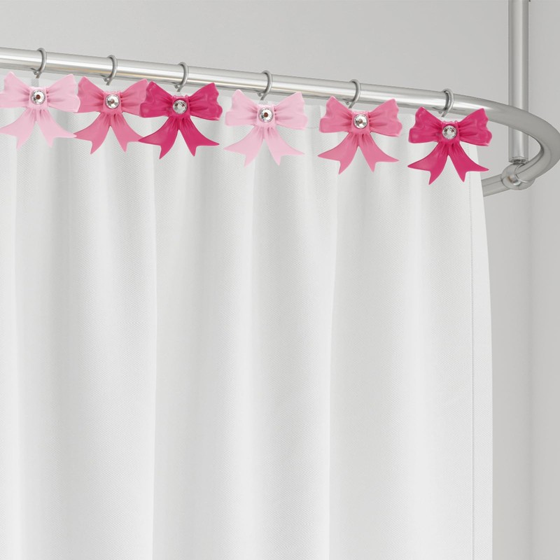 JarThenaAMCS 12Pcs Pink Bow Shower Curtain Hooks Cute Bow Knot