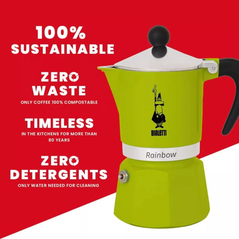 Bialetti Rainbow Stovetop Espresso Maker Moka Pot 6 Cups Fatto