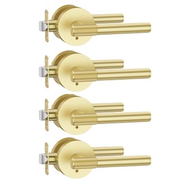 Asidrama 4 Pack Privacy Gold Door Handles, Door Lever with Door Knobs Indoor for Bedroom or Bathroom, Heavy Duty Brushed Gold Door Handles Interior with Locks for Left Right Sided Doors