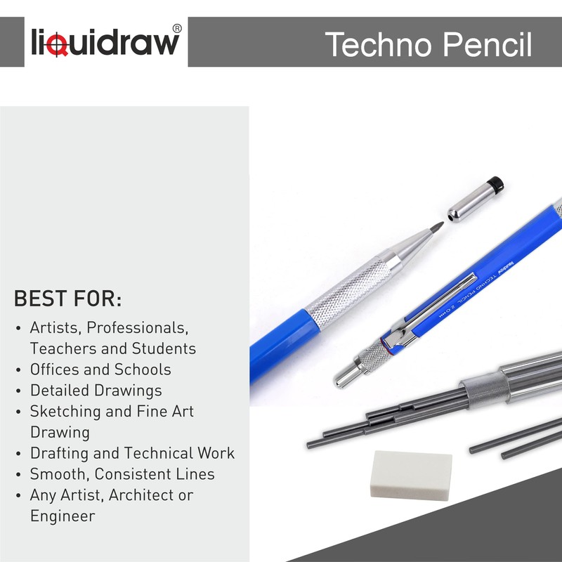 Liquidraw Mechanical Clutch Pencil 2mm With 8 x 2B Leads,