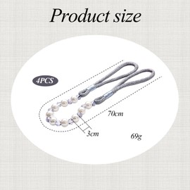 FFDHWU 4 Pcs Pearl Curtain Ties, No Punch Curtain Ties, Gray Curtain Ties, Bohemian Decor, Curtain Ropes, Interior Decor, Curtain Accessories