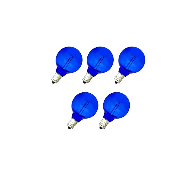 NICONIK 5 Pack G40 Blue LED Replacement Christmas Light Bulbs,E12