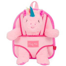 PERLETTI Cuddly Toy Backpack for Children with Plush Toy - Plush Toy Soft Fluffy Nursery School Bag with Plush Animal Bag - 3 4 5 Years Baby Children's Bag 27 x 21 x 9 cm (Unicorn Pink), Unicorn Pink