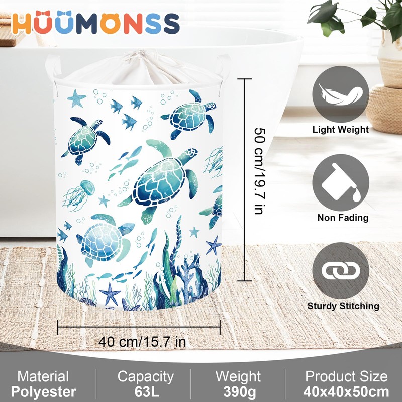 Sea Animals Laundry Hamper Ocean Fish Coral Large Storage Basket