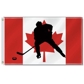 3×5 FT Canada Hockey Flag,Large Canadian Ice Puck National Decor,Double Side Digital Printed 150D Polyester Banner With Canvas Header Brass Grommet