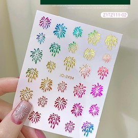 4 Sheets of Fireworks Nail Art Stickers for Creative Designs, Featuring Gold and Silver Decals - 3D Self-Adhesive for Women and Girls' DIY Nails (Firework, F)